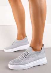 Szare Buty Sportowe z Cholewką w Skarpetkowym Stylu Timotta. Szare obuwie sportowe casual damskie Renee, bez zapięcia. Za 49.99 zł.