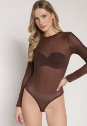 Brązowe Gładkie Body z Długimi Rękawami Teuma. Brązowe body i gorsety Born2be, bez wzorów. Za 79.99 zł.