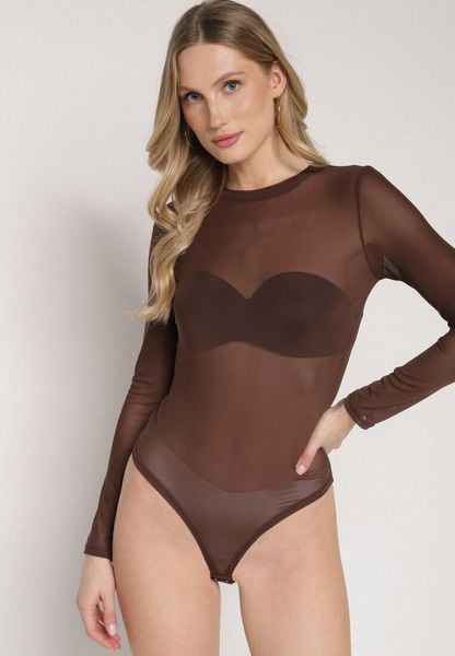Brązowe Gładkie Body z Długimi Rękawami Teuma. Brązowe body i gorsety Born2be, bez wzorów. Za 79.99 zł.