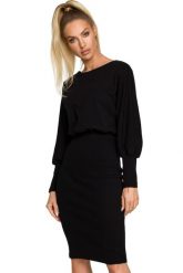 Ołówkowa sukienka z bufiastymi rękawami zbluzowana góra czarna bawełna. Czarne sukienki damskie Sukienki.shop, bez wzorów, z bawełny, bez ramiączek. Za 289.00 zł.