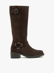 Ciemnobrązowe kozaki biker boots. Brązowe kozaki damskie Ryłko, ze skóry, bez obcasa, na obcasie, bez zapięcia. Za 699.99 zł.