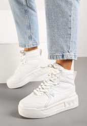 Białe Sneakersy za Kostkę z Futrzaną Wyściółką Emindria. Białe obuwie sportowe damskie Born2be, z futra, za kostkę, bez zapięcia. Za 79.99 zł.