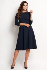 Granatowa Elegancka Rozkloszowana Sukienka Midi z Rękawem 3/4. Czerwone sukienki damskie Awama, bez wzorów, z elastanu, eleganckie, bez ramiączek. Za 197.90 zł.