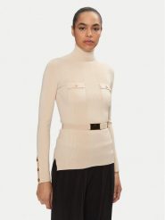 Elisabetta Franchi Golf MK-11B-46E2-V350 Beżowy Regular Fit. Brązowe golfy damskie Elisabetta Franchi, bez wzorów, z lyocellu, bez ramiączek. Za 919.99 zł.