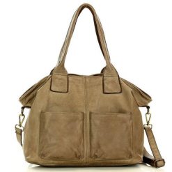 Shopperka skórzana MARCO MAZZINI beżowa taupe v169e. Brązowe shopper bag bez wzorów, ze skóry, duże, bez dodatków. Za 529.15 zł.