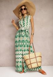 Zielona Wiskozowa Sukienka w Koszulowym Stylu z Materiałowym Paskiem w Talii Drevima. Zielone sukienki damskie Renee, bez wzorów, z materiału, eleganckie, bez ramiączek. W wyprzedaży za 62.99 zł.