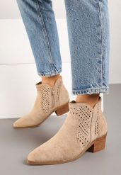 Beżowe Botki Kowbojki Vices na Słupku z Ażurową Cholewką Selahra. Brązowe botki damskie Renee, z jeansu, bez obcasa, na obcasie, bez zapięcia. Za 119.99 zł.