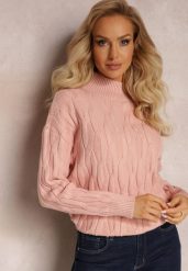 Różowy Golf o Klasycznym Fasonie z Modnym Splotem i Ściągaczami Franka. Czerwone golfy damskie Renee, bez wzorów, z wiskozy, bez ramiączek. Za 119.99 zł.