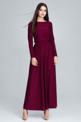 Bordowa Zwiewna Sukienka Maxi z Podkreślona Talią. Czerwone sukienki damskie Figl, bez wzorów, z elastanu, bez ramiączek. Za 289.00 zł.