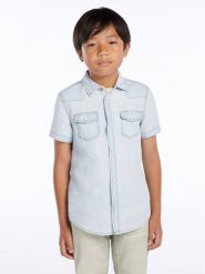 Guess Koszula L3GH06 D4ZF1 Niebieski Regular Fit. Niebieskie koszule chłopięce Guess, z aplikacjami, z bawełny, bez kołnierzyka, bez ramiączek. Za 179.99 zł.