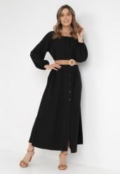Czarna Sukienka Dorothoe. Czarne sukienki damskie Born2be, bez wzorów, z tkaniny, eleganckie, bez ramiączek. Za 99.99 zł.