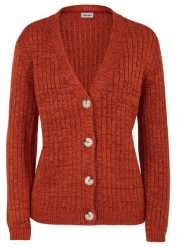 Sweter rozpinany z dzianiny o splocie dużych oczek, z bawełny z recyklingu. Brązowe kardigany damskie bonprix, bez wzorów, z bawełny. Za 107.99 zł.