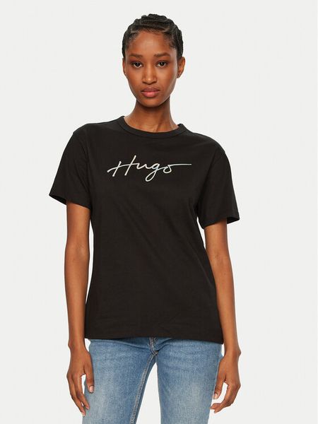 HUGO T-Shirt Damacia 50535491 Czarny Regular Fit. Czarne t-shirty damskie Hugo, xs, bez wzorów, z bawełny, bez kołnierzyka. Za 129.99 zł.