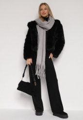 Szary Szalik z Frędzlami Owedarria. Szare szaliki damskie Born2be, bez wzorów, z dresówki. Za 44.99 zł.