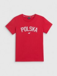 4F Koszulka kibica damska - czerwona L. Czerwone koszulki sportowe damskie 4F, l, bez wzorów, z bawełny, bez ramiączek. Za 59.99 zł.