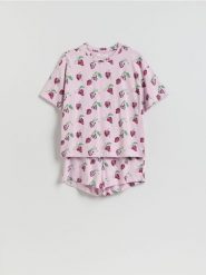 Wzorzysta piżama dwuczęściowa - lawendowy. Fioletowe piżamy damskie Reserved, bez wzorów, z bawełny, bez ramiączek. Za 69.99 zł.