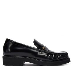 Półbuty Tommy Hilfiger. Czarne półbuty damskie Tommy Hilfiger, bez wzorów, bez obcasa, na płaskiej podeszwie, bez zapięcia. Za 489.99 zł.