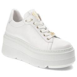 Białe Sneakersy Karino Stylowe Obuwie Damskie Na Platformie. Białe obuwie sportowe damskie Karino, na wiosnę, ze skóry, bez zapięcia. Za 409.00 zł.