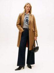 Tommy Hilfiger Wełniany płaszcz z zawartością kaszmiru Kobiety Wełna brązowy, 42. Brązowe płaszcze damskie Tommy Hilfiger, bez wzorów, z kaszmiru, bez kaptura. Za 1,499.95 zł.