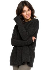 Elegancki gruby sweter z kimonowymi rękawami grafitowy. Szare swetry klasyczne damskie Polskie swetry, s, z dzianiny, bez kołnierzyka. Za 229.00 zł.