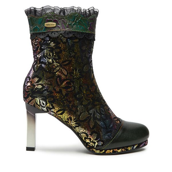 Botki Laura Vita. Zielone botki damskie LAURA VITA, bez obcasa, na słupku, bez zapięcia. Za 349.99 zł.