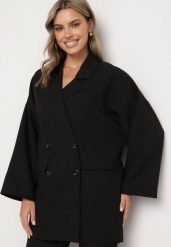 Czarna Marynarka Oversize Dwurzędowa z Imitacją Kieszeni Tinnielle. Czarne marynarki i żakiety damskie Born2be, uniwersalny, bez wzorów, z jeansu, wizytowe. Za 139.99 zł.