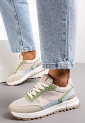 Zielono-Beżowe Sneakersy Sznurowane z Wstawkami Danielys. Brązowe obuwie sportowe damskie Renee, przed kostkę, bez zapięcia. Za 109.99 zł.