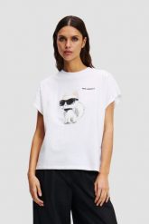 KARL LAGERFELD Biały damski t-shirt Ikon Aquarelle C Loose. Białe t-shirty damskie KARL LAGERFELD, s, bez wzorów, bez kołnierzyka. W wyprzedaży za 289.99 zł.