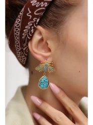 Pierres delicates Pozłacane kolczyki-wkrętki z turkusami i cyrkoniami rozmiar: onesize. Żółte kolczyki damskie Pierres delicates, z cyrkonią, pozłacane. Za 113.90 zł.