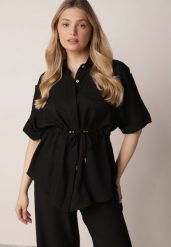 Czarna Nietoperzowa Koszula Safari z Bawełną z Wiązaniem w Talii Tierona. Czarne koszule damskie Born2be, l, bez wzorów, z bawełny, biznesowe, bez kołnierzyka, bez ramiączek. Za 89.99 zł.