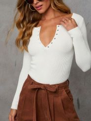 Milan Kiss Bluzka w kolorze kremowym rozmiar: S. Brązowe bluzki damskie Milan Kiss, s, bez wzorów, prążkowane, bez kołnierzyka, bez ramiączek. Za 113.99 zł.