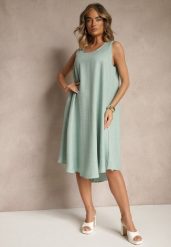 Jasnozielona Basicowa Sukienka o Rozkloszowanym Kroju Mevolira. Zielone sukienki damskie Renee, bez wzorów, eleganckie, bez ramiączek. W wyprzedaży za 47.99 zł.