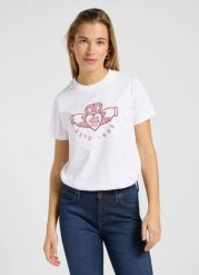 DAMSKA KOSZULKA LEE SMALL GRAPHIC TEE 1 BRIGHT WHITE 112371875. Białe koszulki damskie Lee, xs, bez wzorów, bez kołnierzyka, bez ramiączek. Za 89.99 zł.