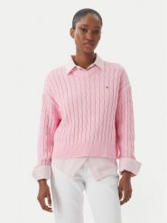 Tommy Hilfiger Sweter WW0WW48433 Różowy jasny Regular Fit. Czerwone swetry klasyczne damskie Tommy Hilfiger, s, z bawełny, bez kołnierzyka. Za 649.99 zł.