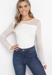 Biała Bluzka z Wstawką z Siateczki Fabritta. Białe bluzki damskie Born2be, m, bez wzorów, z tkaniny, bez kołnierzyka, bez ramiączek. Za 44.99 zł.