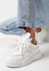 Białe Sneakersy na Grubej Podeszwie z Kolorowymi i Metalicznymi Wstawkami Ecastia. Białe obuwie sportowe damskie Born2be, bez zapięcia. Za 89.99 zł.