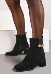 Czarne Botki na Obcasie z Metalową Klamrą Laurinna. Czarne botki damskie Born2be, z jeansu, eleganckie, bez obcasa, na obcasie, bez zapięcia. Za 139.99 zł.
