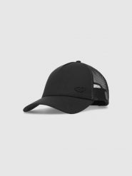 4F Czapka z daszkiem trucker uniseks - czarna S/M. Czarne czapki z daszkiem damskie 4F, na lato, z aplikacjami, z elastanu. W wyprzedaży za 59.99 zł.