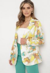 Beżowo-Żółta Dwurzędowa Marynarka z Abstrakcyjnym Wzorem Tie-Dye Floretellia. Brązowe marynarki i żakiety damskie Born2be, l, bez wzorów, z materiału. Za 169.99 zł.