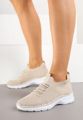 Beżowe Wsuwane Buty Sportowe Sneakersy z Imitacją Sznurówek Tatanoris. Brązowe obuwie sportowe casual damskie Renee, z jeansu. Za 59.99 zł.