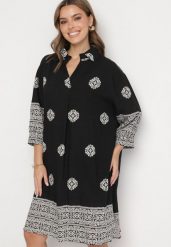 Czarna Wiskozowa Sukienka Ozdobiona Geometrycznym Wzorem Nalanessa. Czarne sukienki damskie Born2be, bez wzorów, z wiskozy, eleganckie, bez ramiączek. Za 119.99 zł.