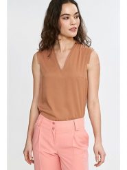 Nife Bluzka w kolorze jasnobrązowym rozmiar: 38. Brązowe bluzki damskie Nife, bez wzorów, z wiskozy, bez kołnierzyka, bez ramiączek. Za 99.80 zł.