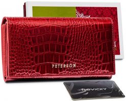Skórzany portfel croco Peterson czerwony PTN CR-411-RED. Czerwone portfele damskie Peterson, bez wzorów, ze skóry. Za 121.99 zł.
