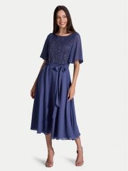 Swing Sukienka koktajlowa 5AI02500 Niebieski Regular Fit. Niebieskie sukienki damskie Swing, bez wzorów, z syntetyku, wizytowe, bez ramiączek. Za 579.99 zł.