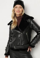 Czarna Kurtka Biker Thalica. Czarne kurtki damskie Born2be, na jesień, m, z aplikacjami, bez kaptura. Za 359.99 zł.