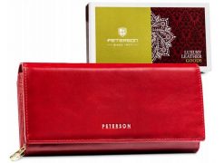 Portfel skórzany Peterson PTN 42100-SG czerwony. Czerwone portfele damskie Peterson, bez wzorów, ze skóry. Za 174.00 zł.