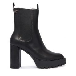 Botki PINKO. Czarne botki damskie Pinko, bez obcasa, na słupku, bez zapięcia. Za 1,399.00 zł.