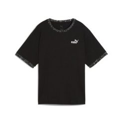 Damska luźna koszulka Essential ze zwierzęcym nadrukiem PUMA Black. Czarne bluzki damskie Puma, bez wzorów, eleganckie, bez kołnierzyka, bez ramiączek. Za 109.00 zł.