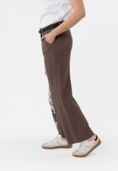Spodnie z lnem R-GITTA. Brązowe rurki damskie Volcano, bez wzorów, z materiału. Za 139.99 zł.