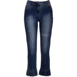 Dżinsy ze stretchem 7/8 z falbanami bonprix niebieski "stone”. Niebieskie jeansy damskie bonprix. Za 89.99 zł.